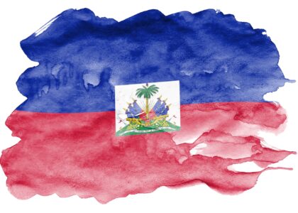 Haiti flag is depicted in liquid watercolor style isolated on white background